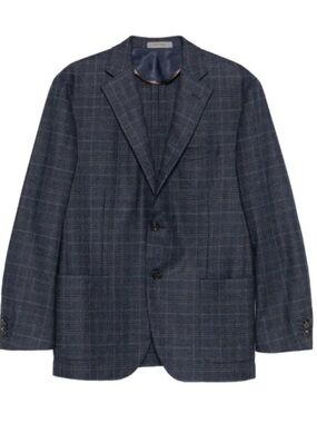 Corneliani Navy And Brown Plaid Sports Coat Size 52R
